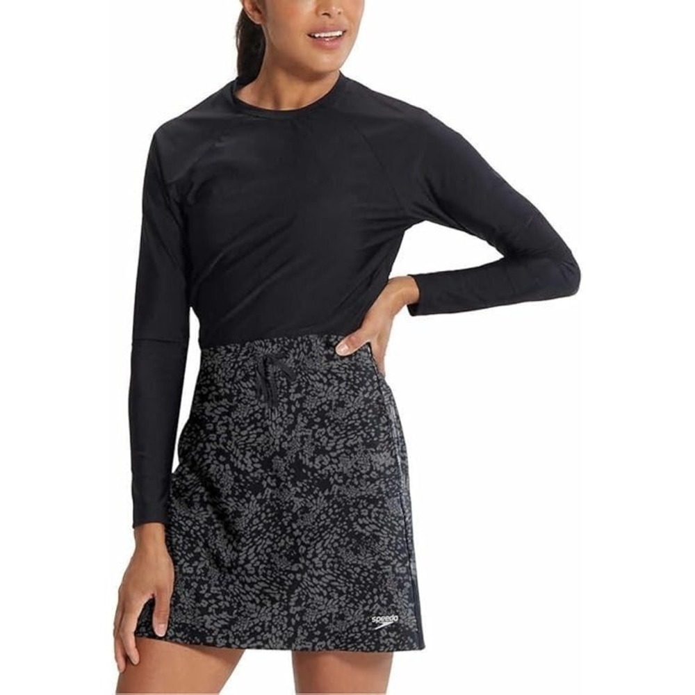 Speedo Skirt S Black Gray Animal Print Skort Lined UPF 50+ Golf Active New